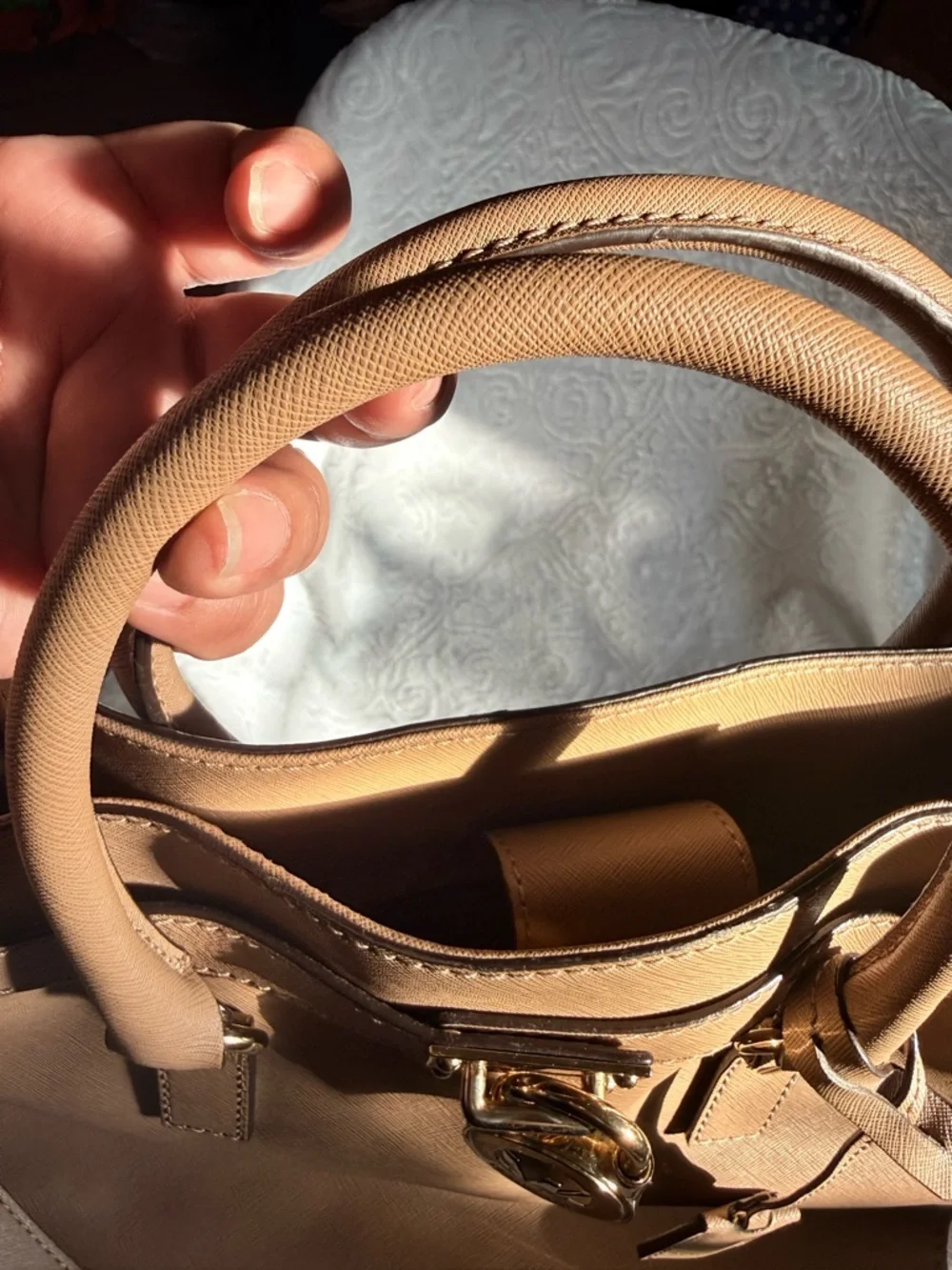 Michael Kors Blush Pink Hamilton Tote Bag Gold Lock Key Saffiano Leather